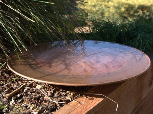 Spun copper bird bath