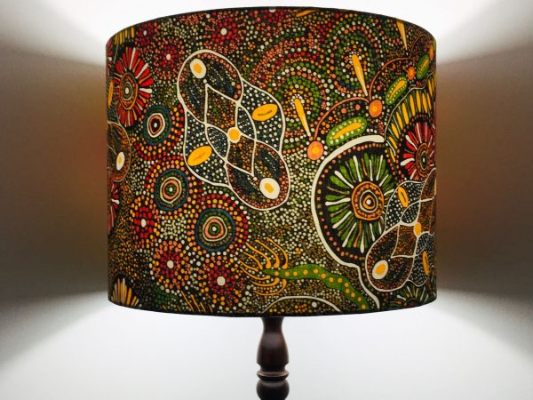 Wild Seed and Waterhole lampshade featuring artwork by Indigenous artwork