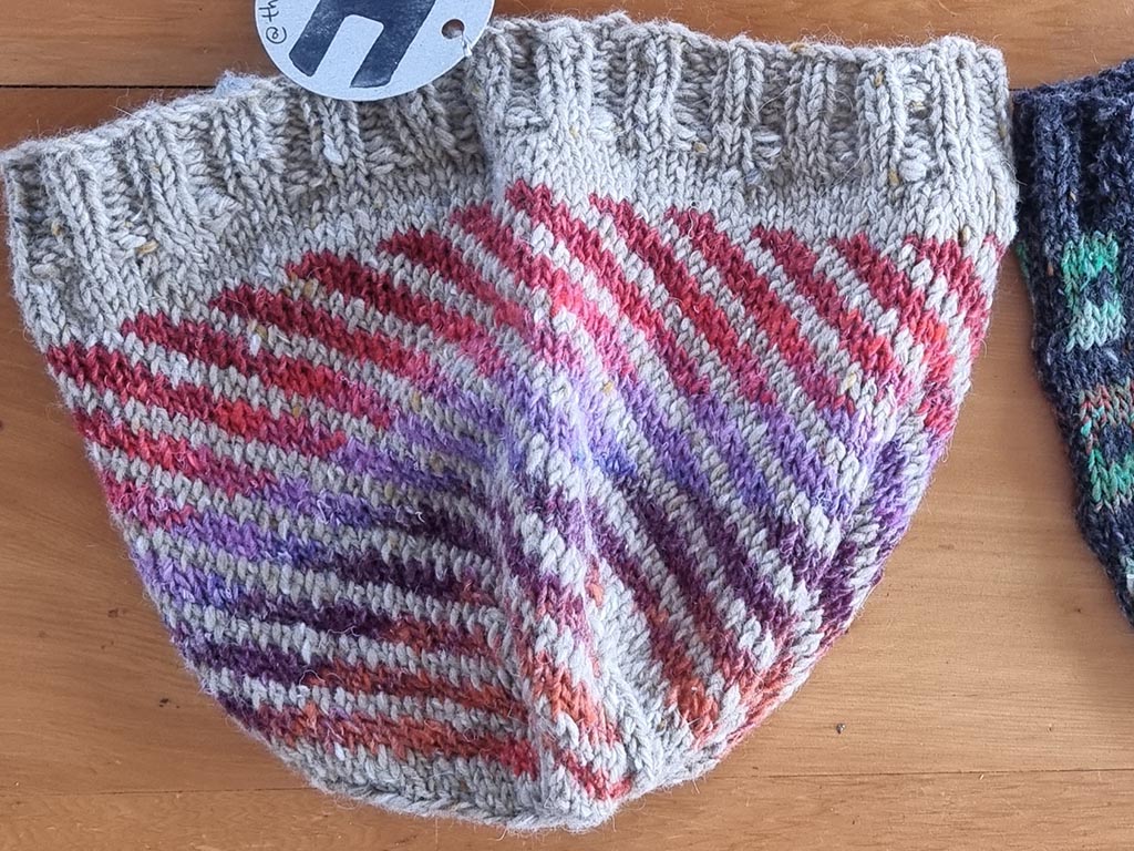 Hand Knitted Beanie – Grey, purple, rose shades | Gardening With Angus