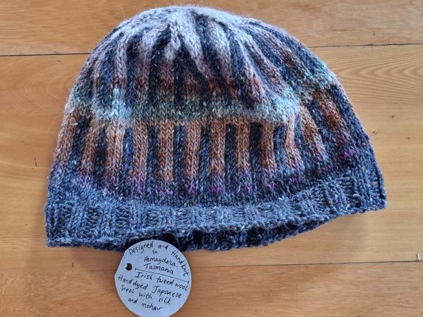Hand knitted and dyed beanie