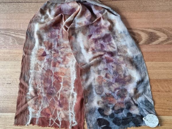 Merino scarf dyed with eucalyptus and kangaroo paw and iron
